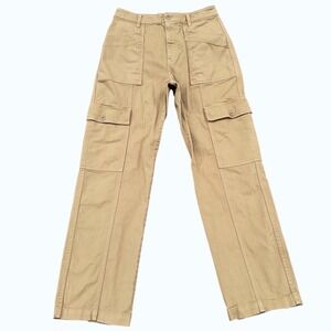 Madewell Curvy 90s Straight Cargo Pants Tan Khaki Herringbone Size 28 High Rise